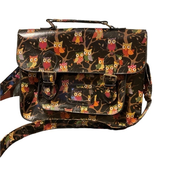 Oilcloth Owl Print Design Satchel New - Picture 1 of 14
